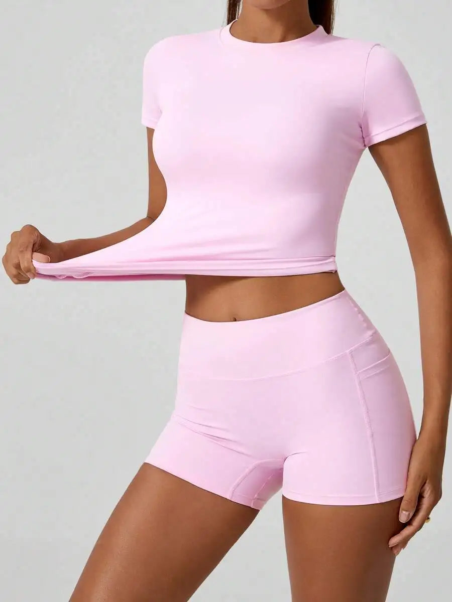 Women's Seamless High Waist Tummy Control Yoga Shorts Set