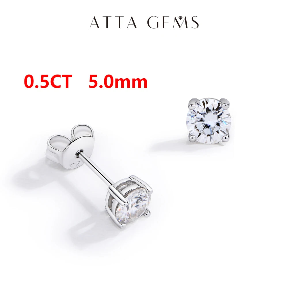 Attagems D VVS1 Moissanite Four Claw Sterling Silver Stud Earrings