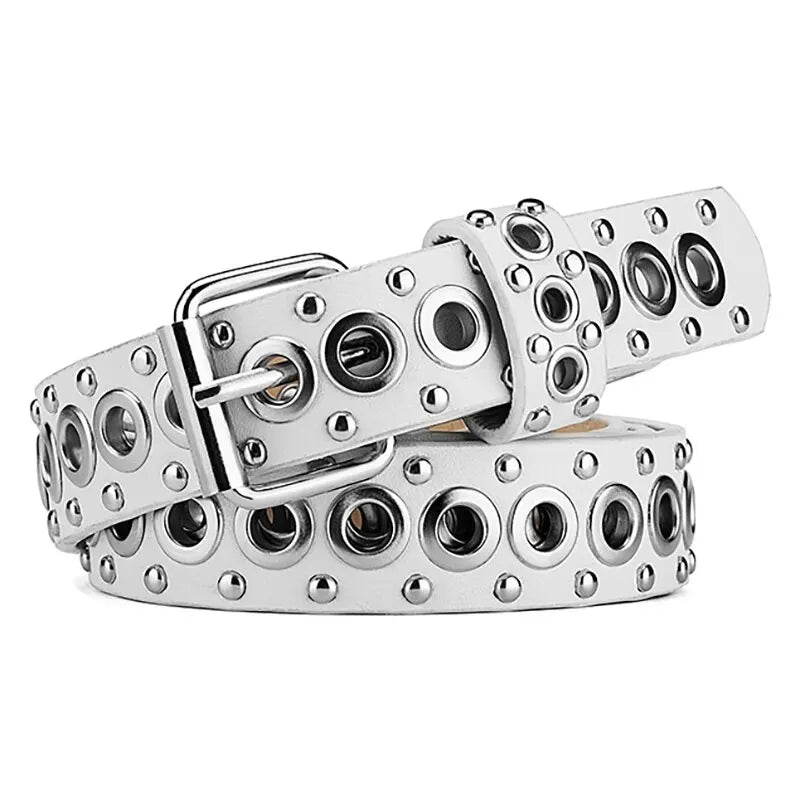 Womens Rivet Thin Belt With Needle Buckle Fashionable Y2K Style