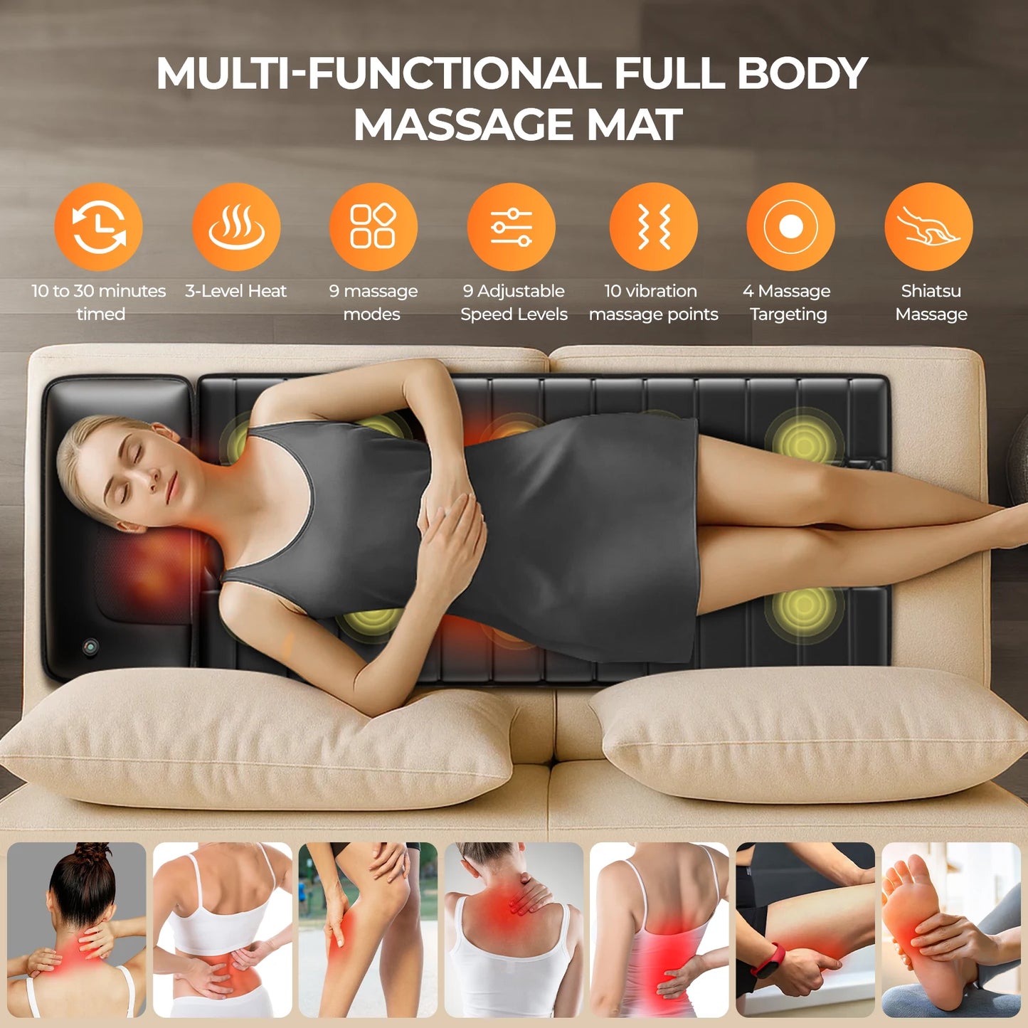 HOMEMASSA Shiatsu Full Body Massage Mat With Heat And Vibration
