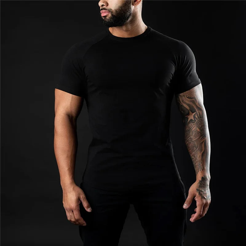Plain O-Neck Short Sleeve Cotton Gym T-Shirt For Men