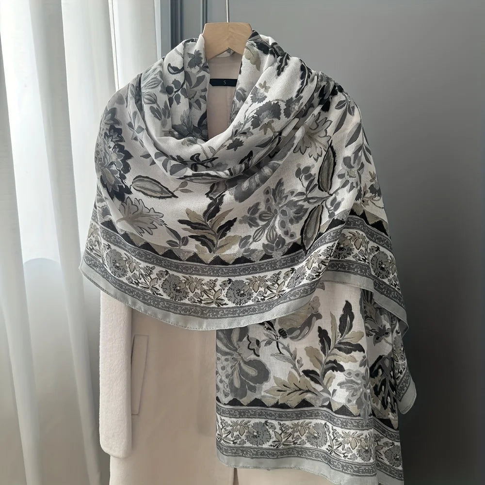Retro Floral Long Scarf Breathable Soft Shawl Unisex Outerwear