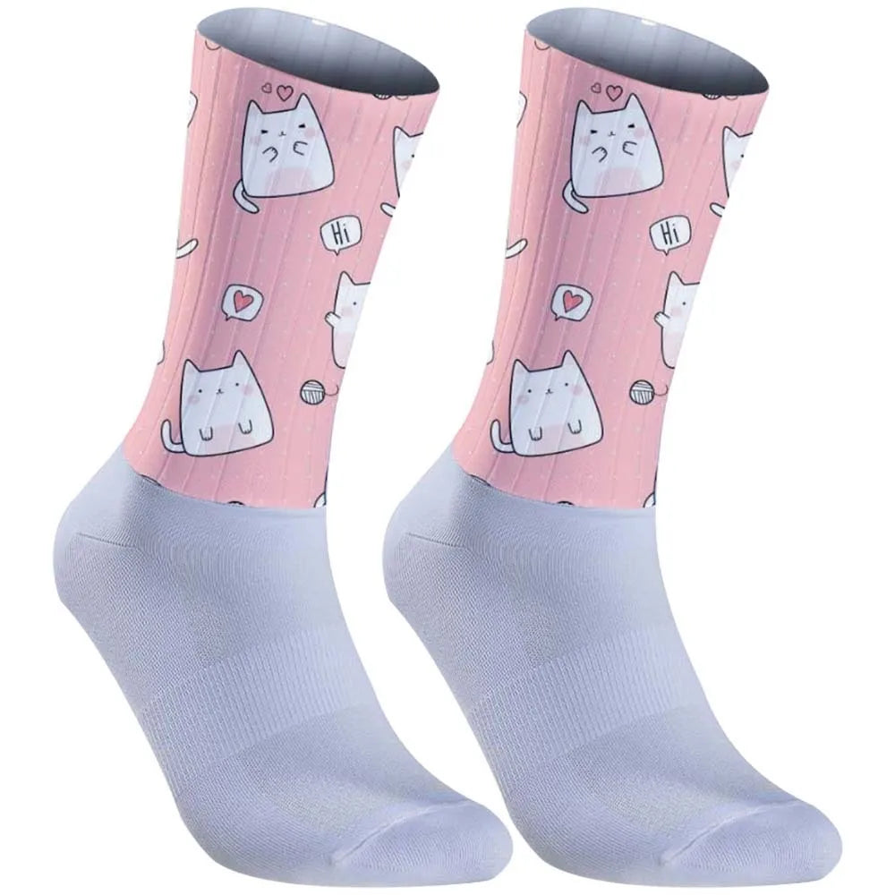 Pink Cat Men's Outdoor Compression Racing Cycling Socks