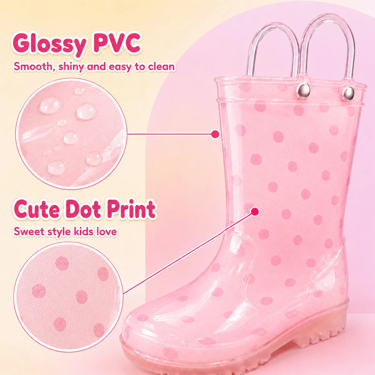 Girls Waterproof Rain Boots With Pull Handles For Outdoor Adventure