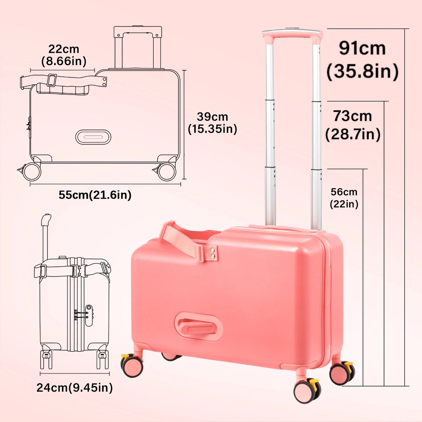 Kids Ride On Luggage With Foot Pedal And Safety Harness