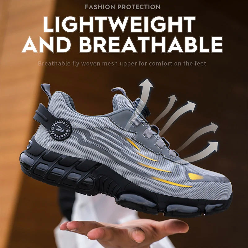 Men Breathable Lace Free Anti Puncture Safety Shoes Soft Sole