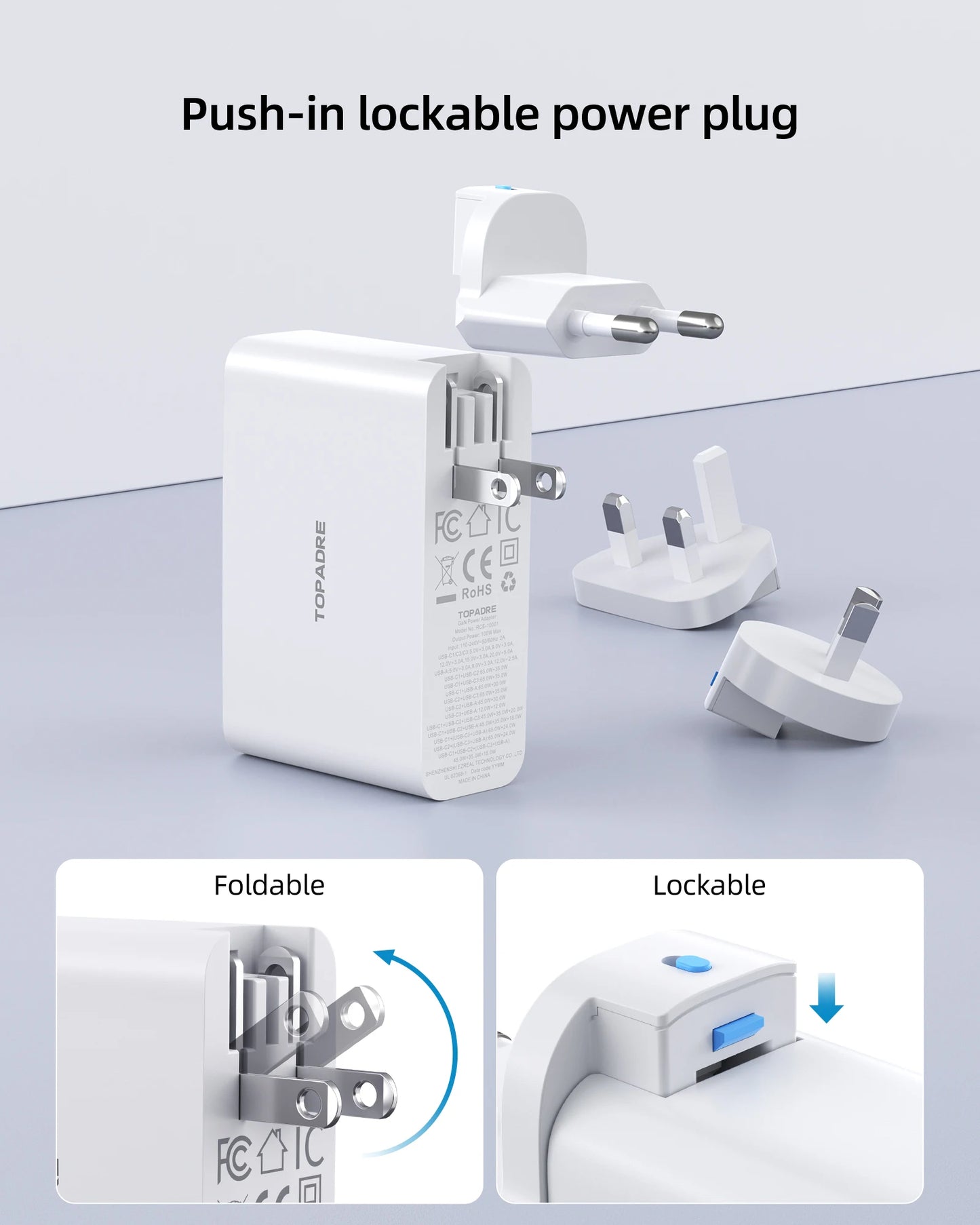 Topadre 100W USB C Travel Charger With Foldable GaN Adapter