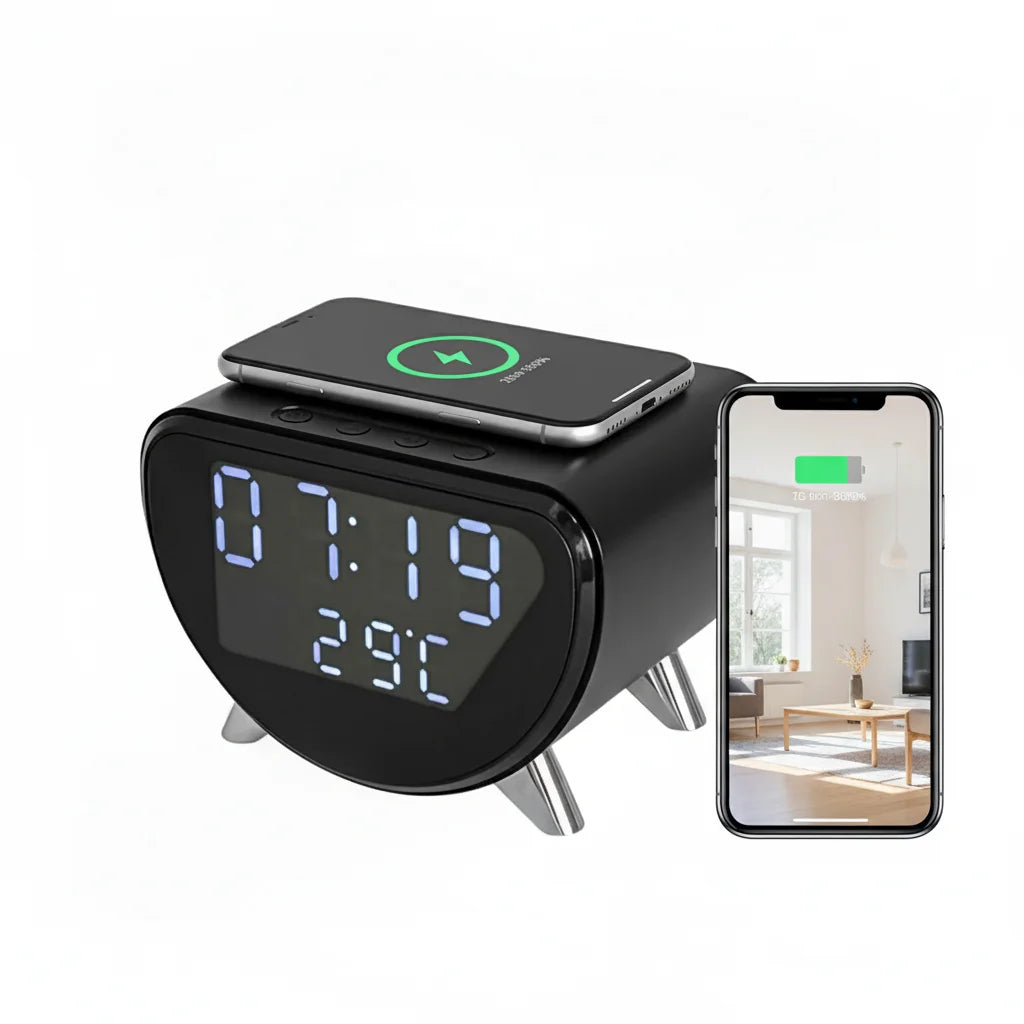 4K WiFi Clock Camera With Motion Detection And Wireless Charging