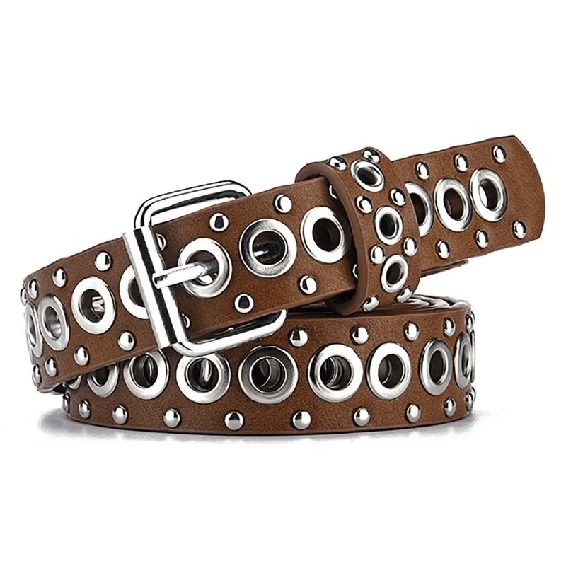 Womens Rivet Thin Belt With Needle Buckle Fashionable Y2K Style