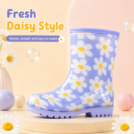 Kids Daisy Print Rain Boots With Anti Slip Cushioned Soles