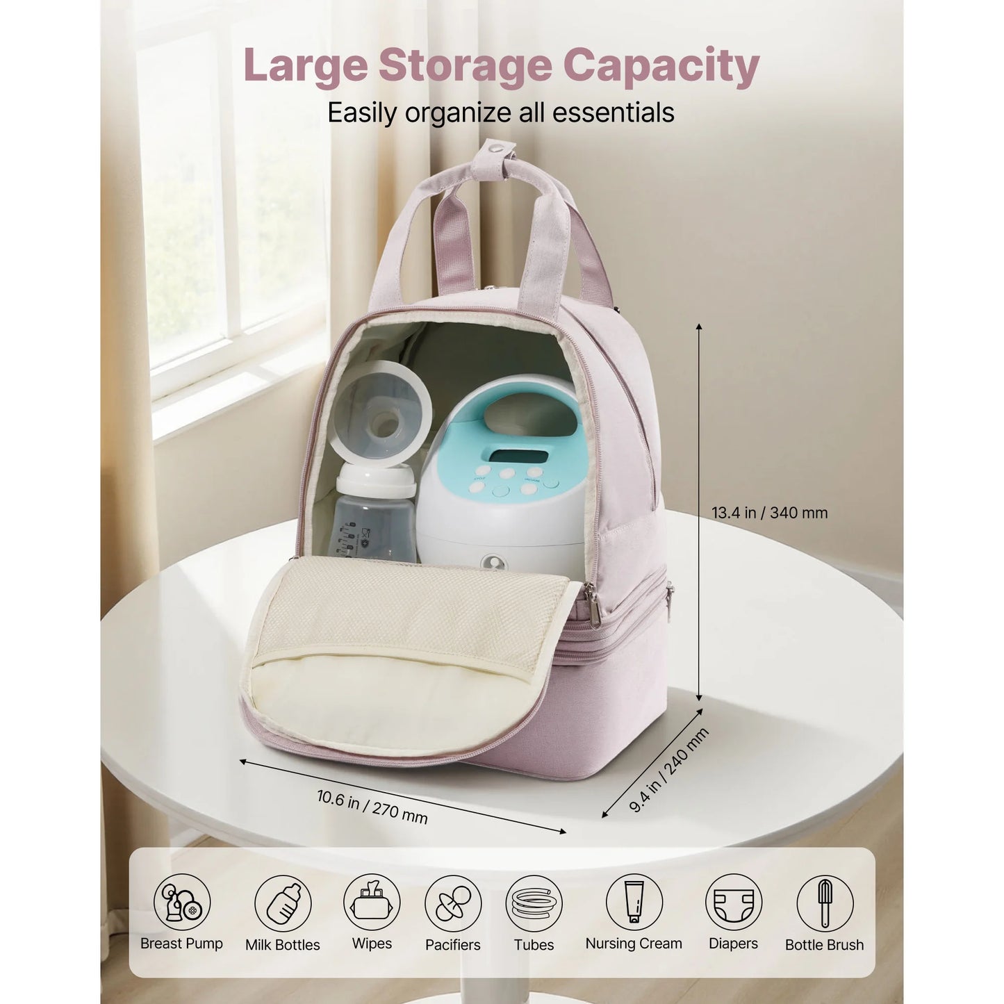 SucceBuy Portable Breast Pump Backpack With Insulated Storage Compartments