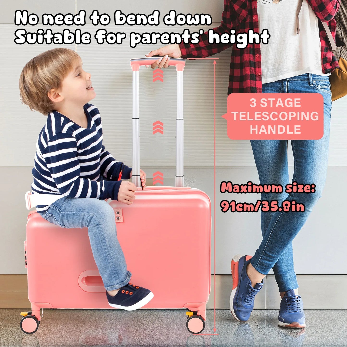 Kids Ride On Luggage With Foot Pedal And Safety Harness
