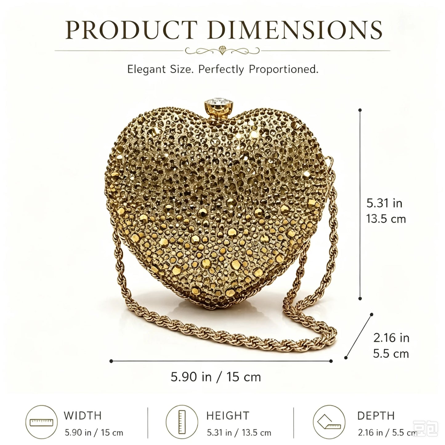 Rhinestone Heart Clutch Bag With Detachable Chain For Formal Occasions