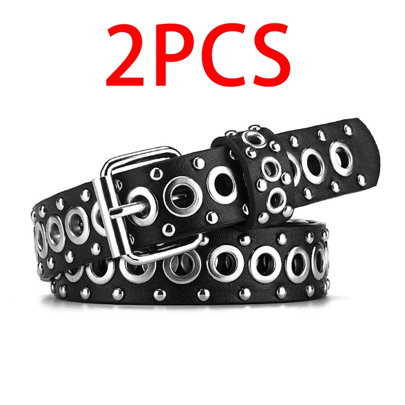 Womens Rivet Thin Belt With Needle Buckle Fashionable Y2K Style