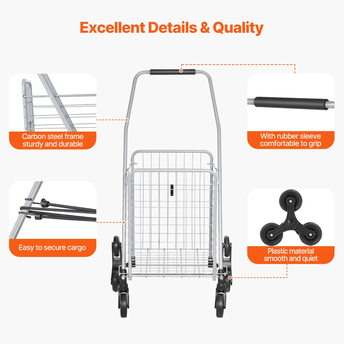 SucceBuy Folding Stair Climbing Shopping Cart With Wheels And Storage