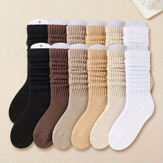 Women Pleated Mid Leg Socks Soft Polyester Knit Casual Daily Comfort