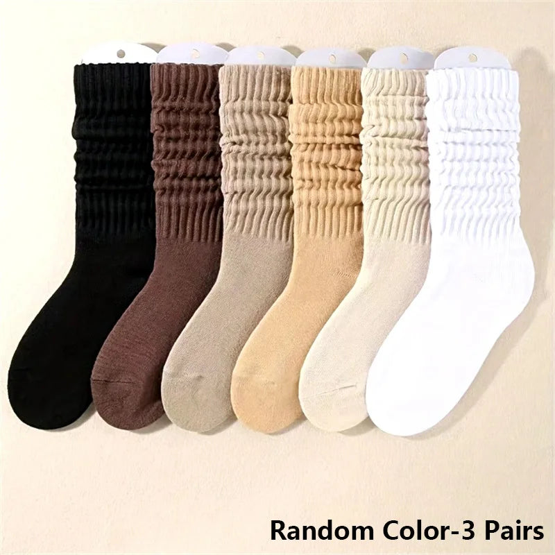 Women Pleated Mid Leg Socks Soft Polyester Knit Casual Daily Comfort