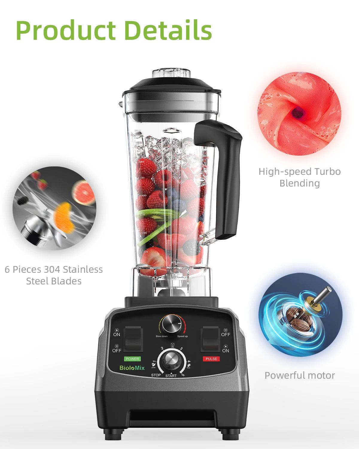 Biolomix Heavy Duty Timer Blender With Tritan Mixing Jar