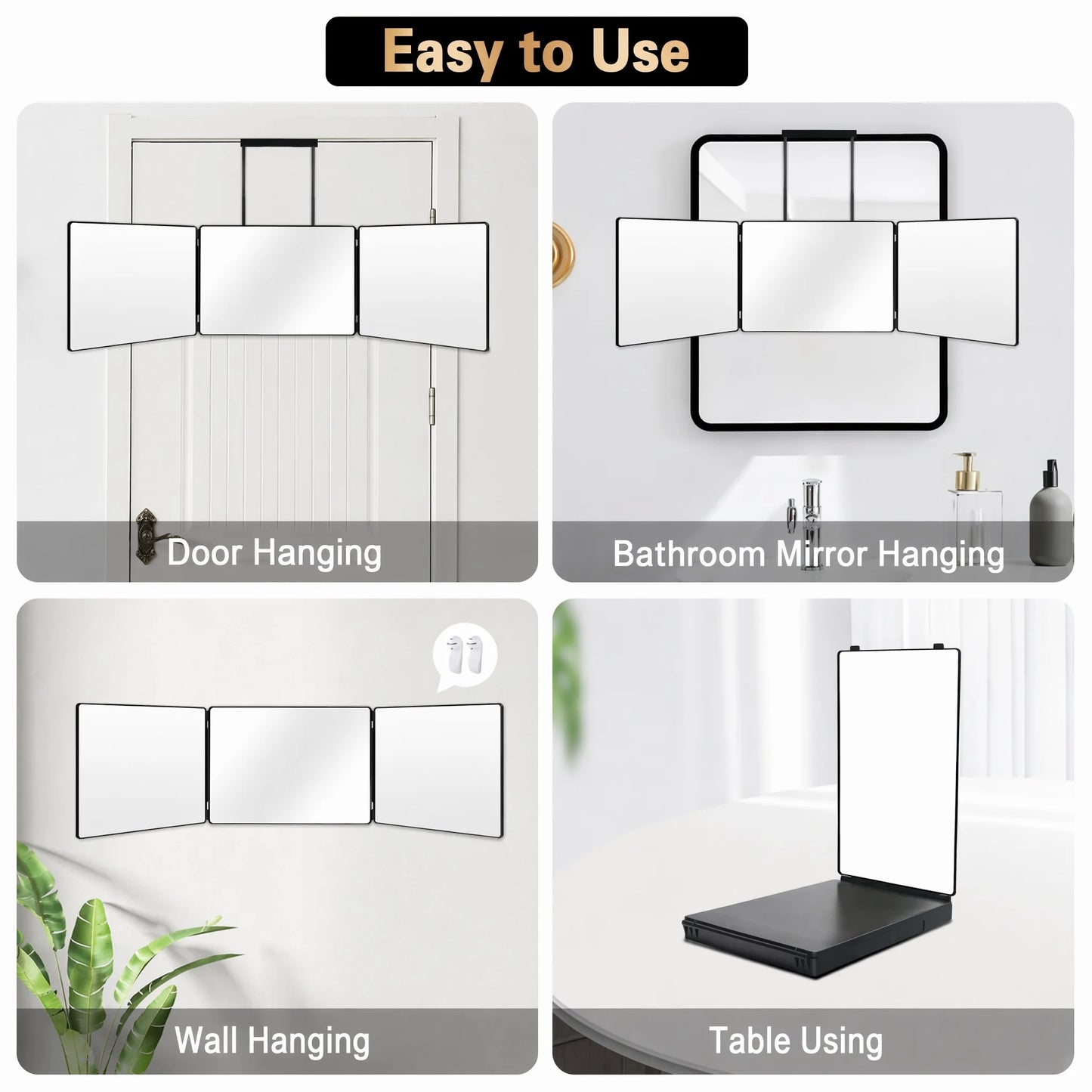 Adjustable Trifold Barber Mirror For Home Hair Styling