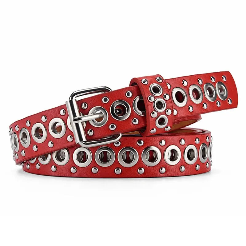 Womens Rivet Thin Belt With Needle Buckle Fashionable Y2K Style