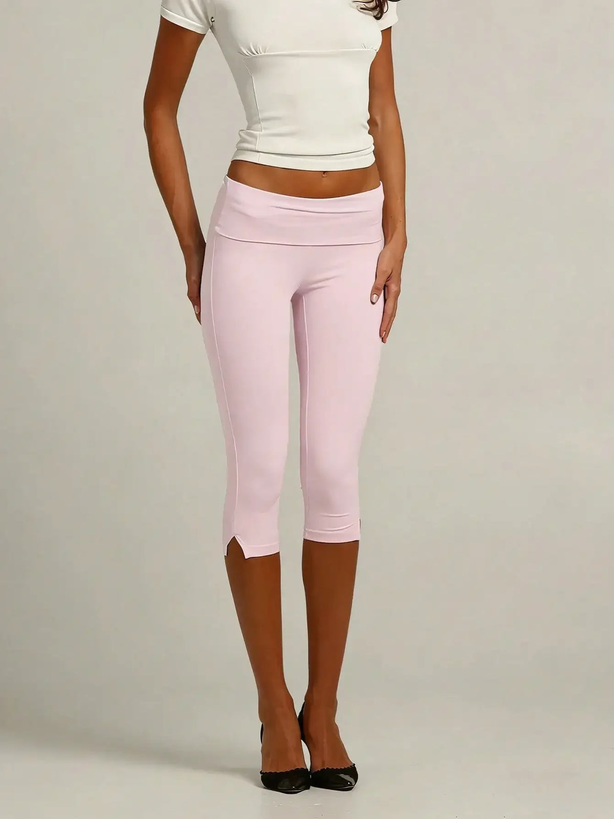 Y2K Low Waist Capri Leggings With Fold Over Split Hem