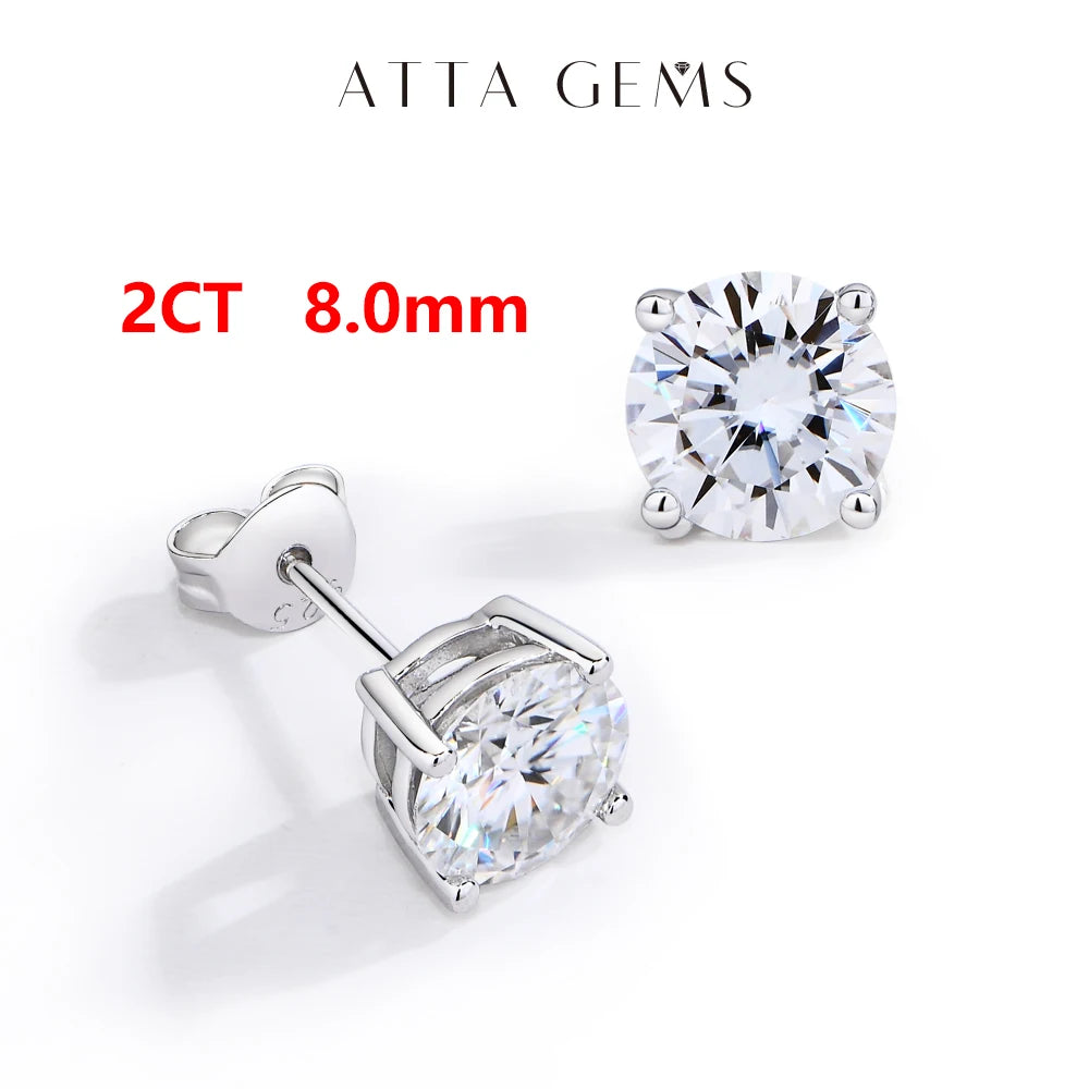 Attagems D VVS1 Moissanite Four Claw Sterling Silver Stud Earrings