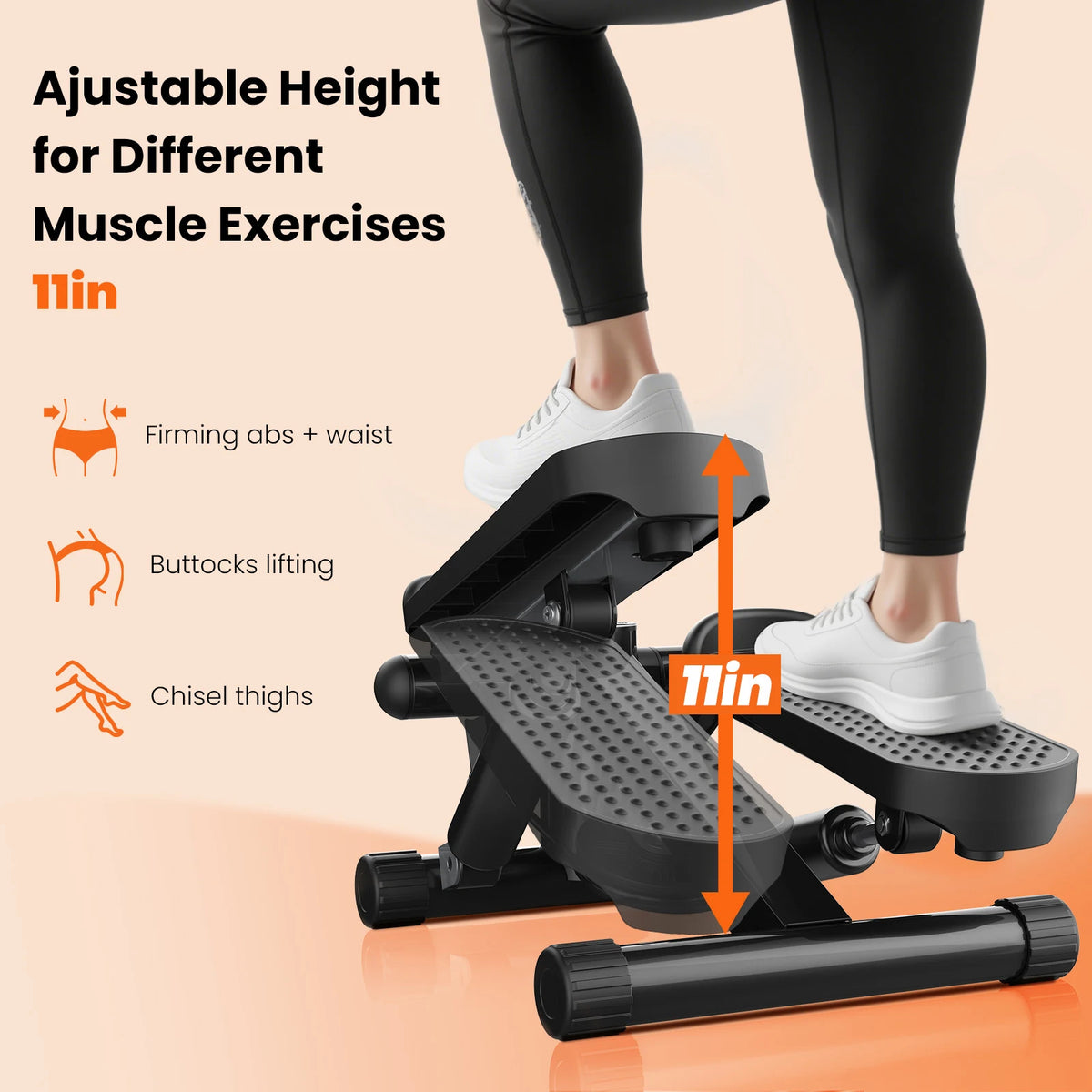 Compact Hydraulic Mini Stepper With Resistance Bands For Home Fitness