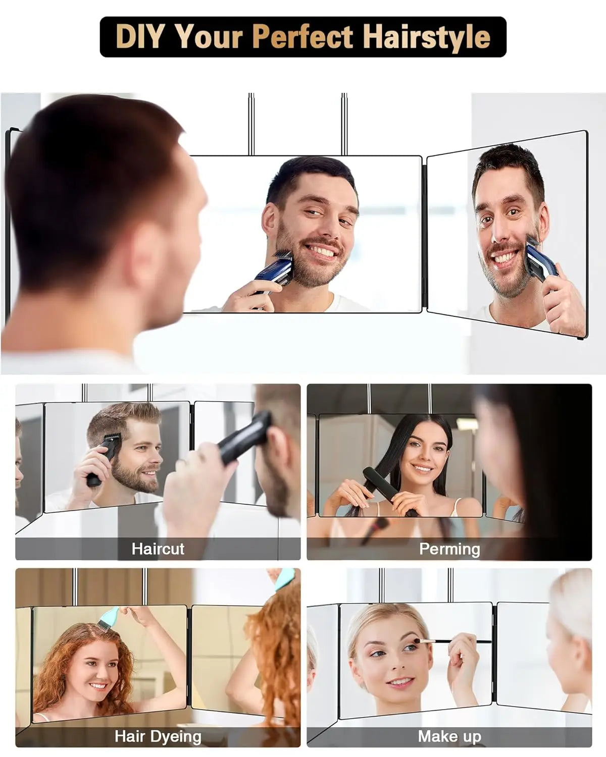 Adjustable Trifold Barber Mirror For Home Hair Styling