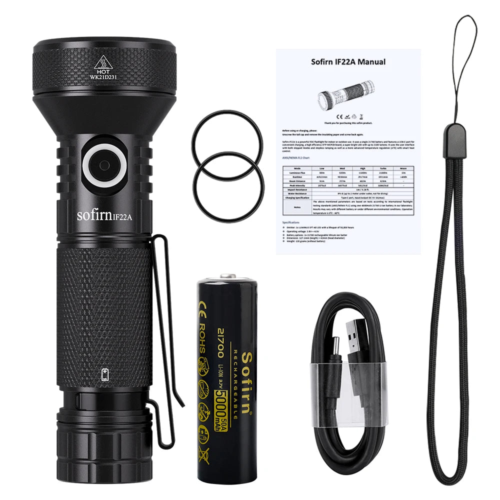 Sofirn IF22A 2100 Lumens LED Flashlight USB C Rechargeable Kit