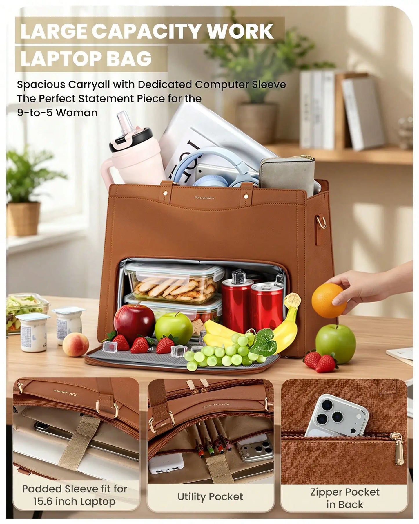 Professional Water Resistant Laptop Tote With Insulated Lunch Bag