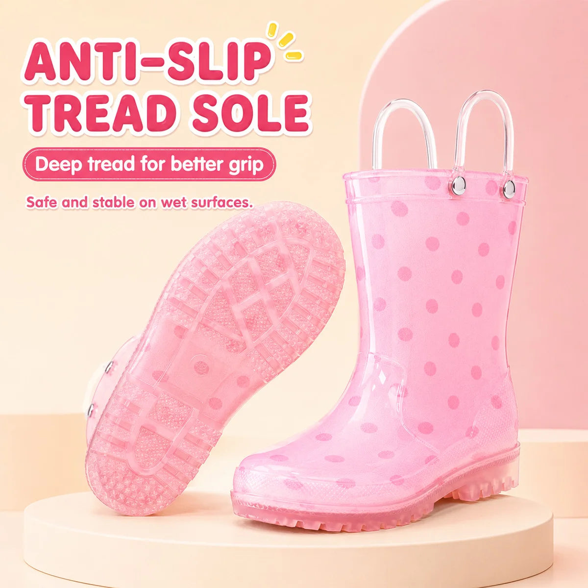 Girls Waterproof Rain Boots With Pull Handles For Outdoor Adventure