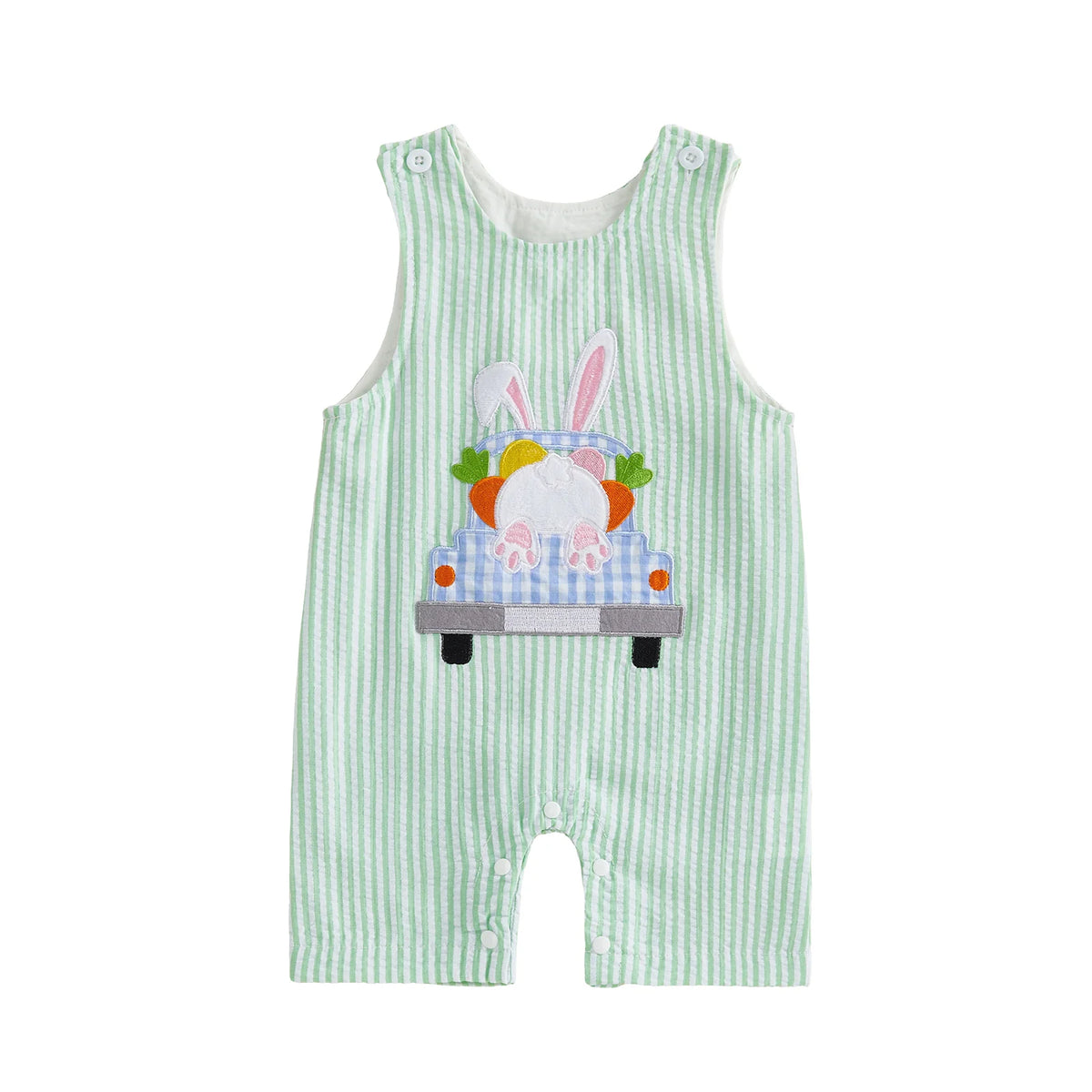 Cotton Polyester Baby Romper With Embroidery And Buttons