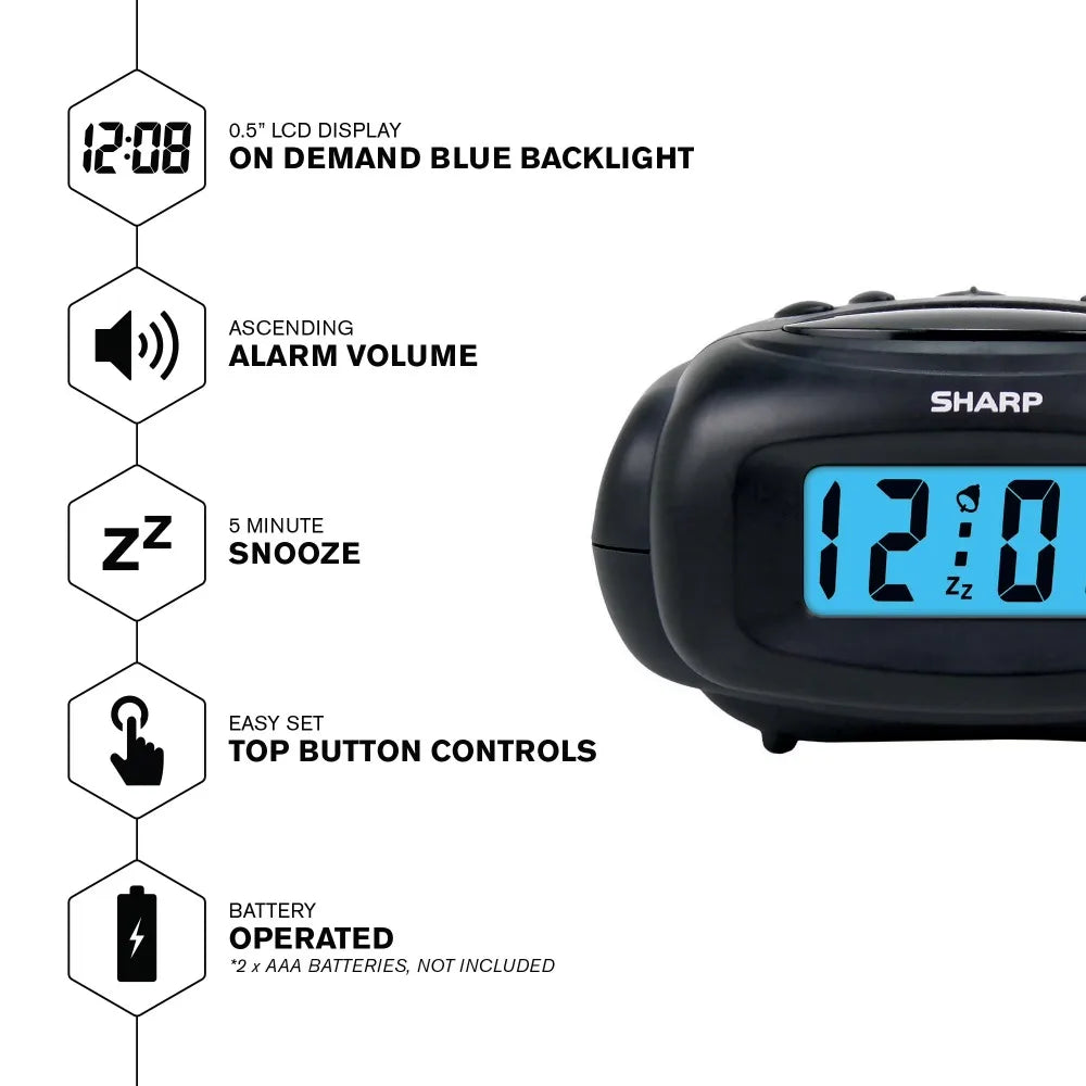 Portable Battery Digital Alarm Clock With LCD Screen And Snooze