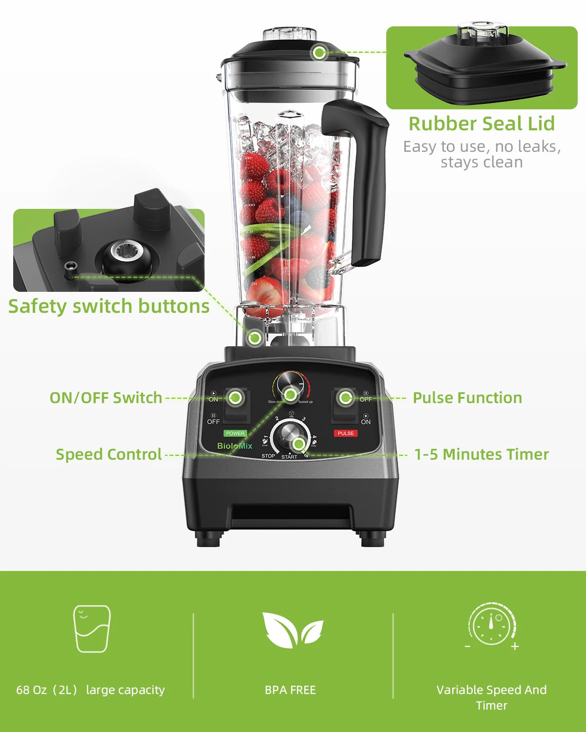 Biolomix Heavy Duty Timer Blender With Tritan Mixing Jar