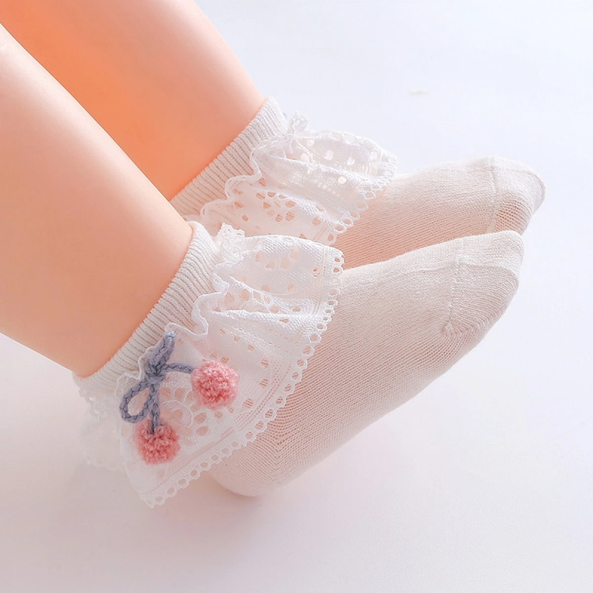 Breathable Nylon Lace Trim Ruffled Ankle Socks For Baby Girls