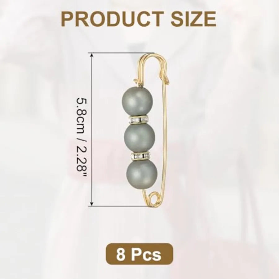 Pearl Crystal Safety Pin Brooch Decorative Fashion Clothing Accessory