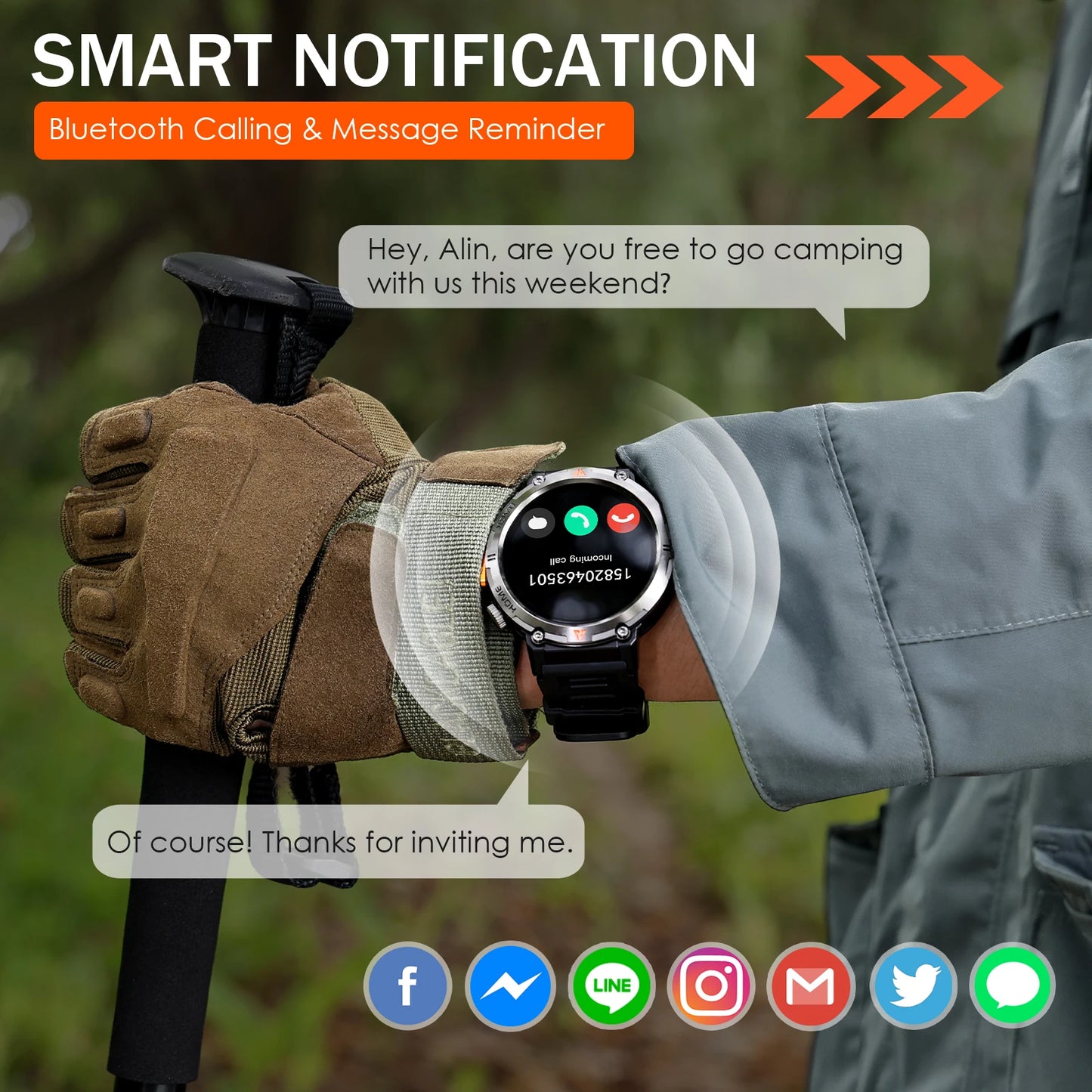 EIGIIS KE3 Bluetooth Smartwatch For Men With Heart Rate Monitor
