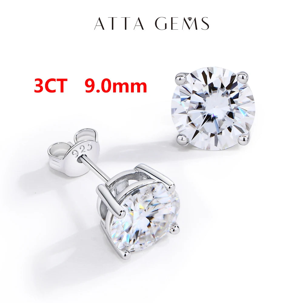 Attagems D VVS1 Moissanite Four Claw Sterling Silver Stud Earrings