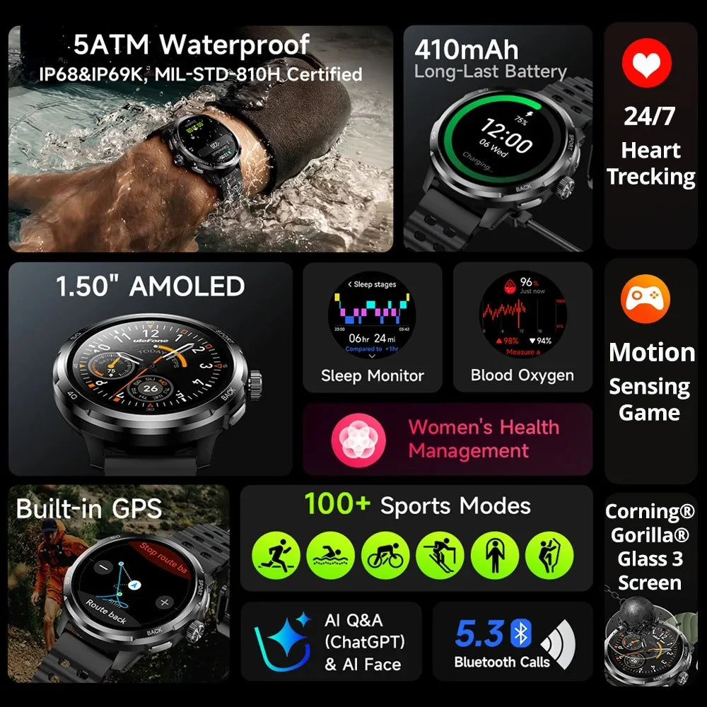 Ulefone Armor Watch Pro Amoled Gps Heart Rate Smartwatch