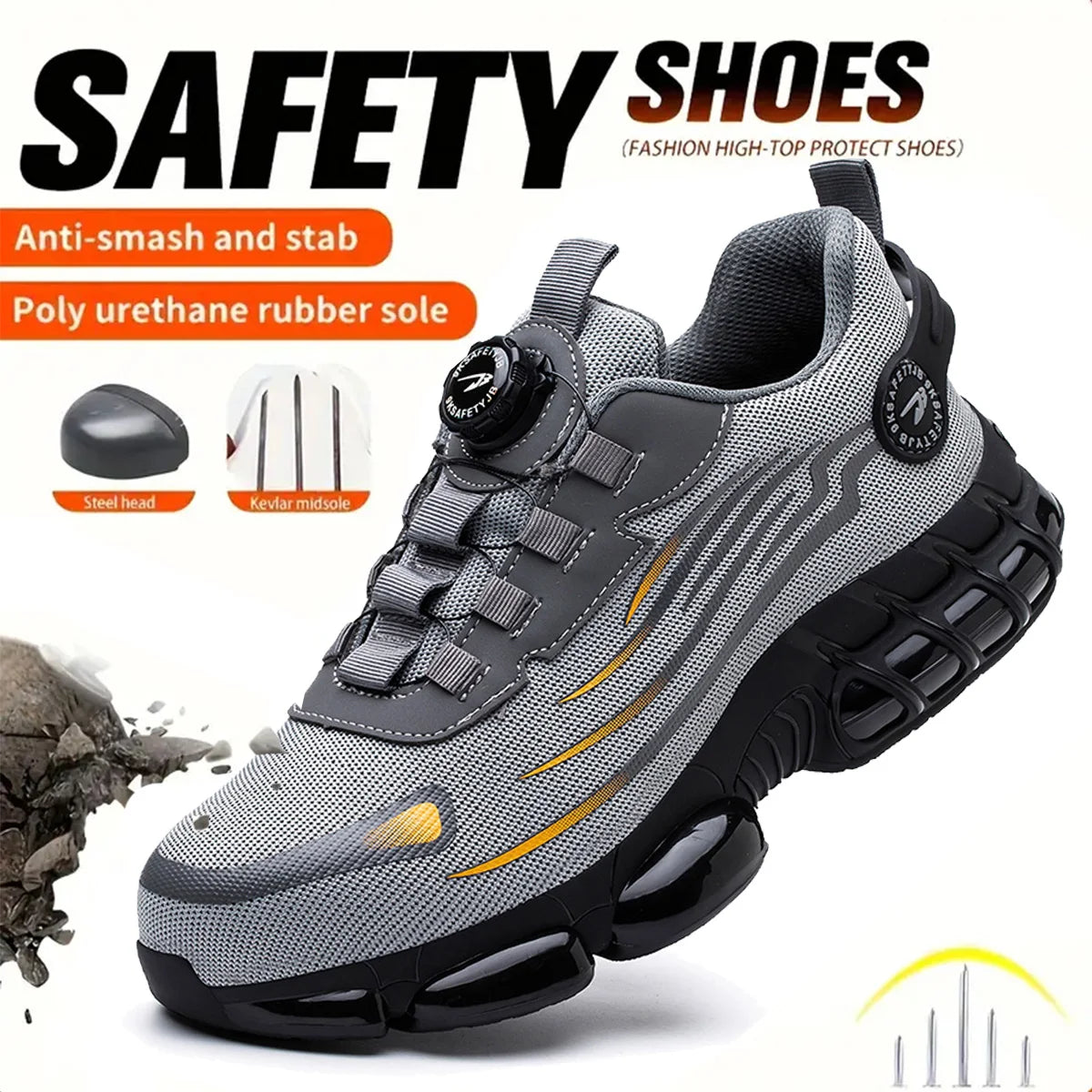 Men Breathable Lace Free Anti Puncture Safety Shoes Soft Sole
