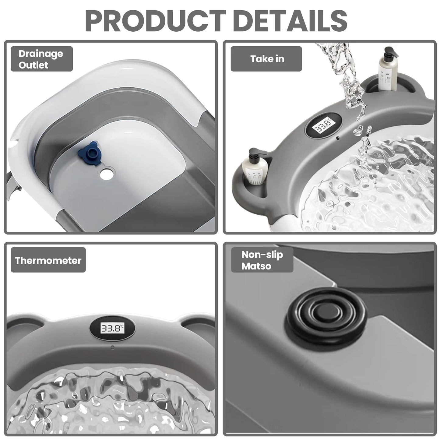 Portable Collapsible Baby Bathtub Featuring Thermometer And Cushion