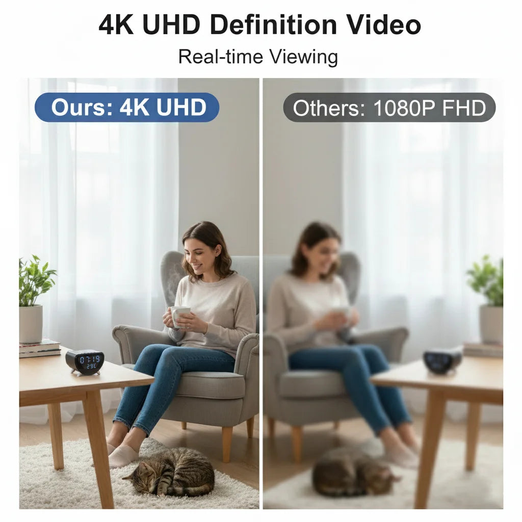 4K WiFi Clock Camera With Motion Detection And Wireless Charging