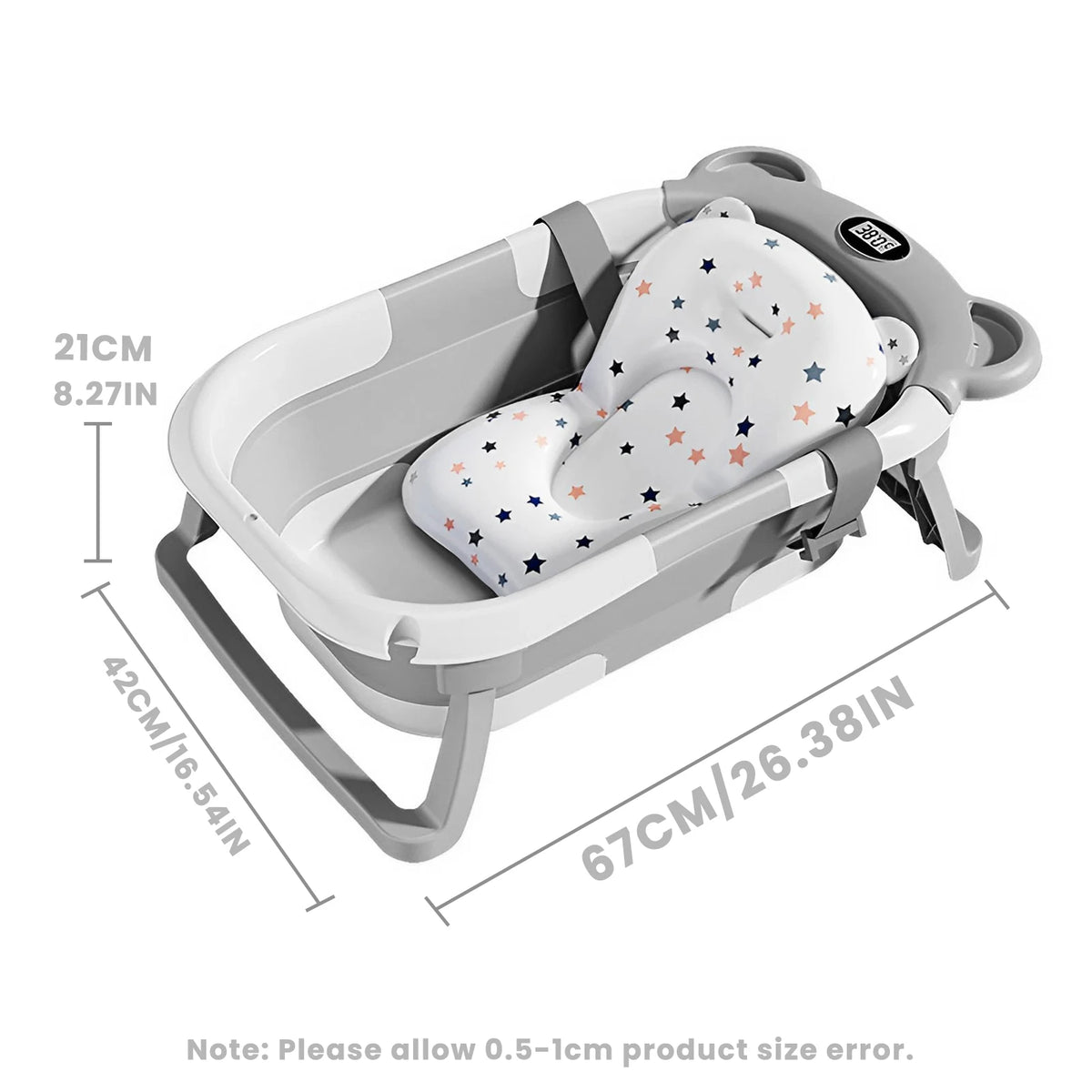 Portable Collapsible Baby Bathtub Featuring Thermometer And Cushion