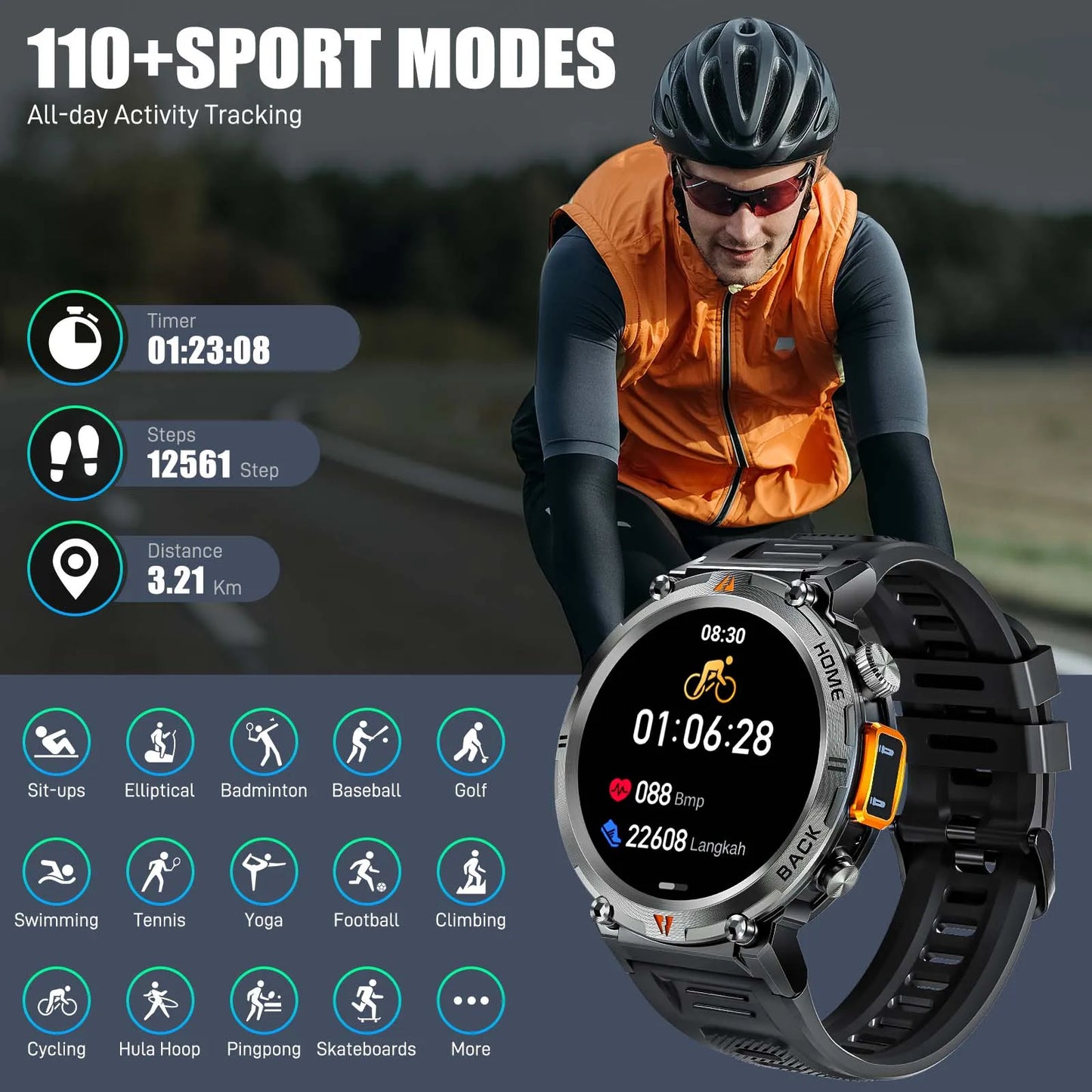 EIGIIS KE3 Bluetooth Smartwatch For Men With Heart Rate Monitor