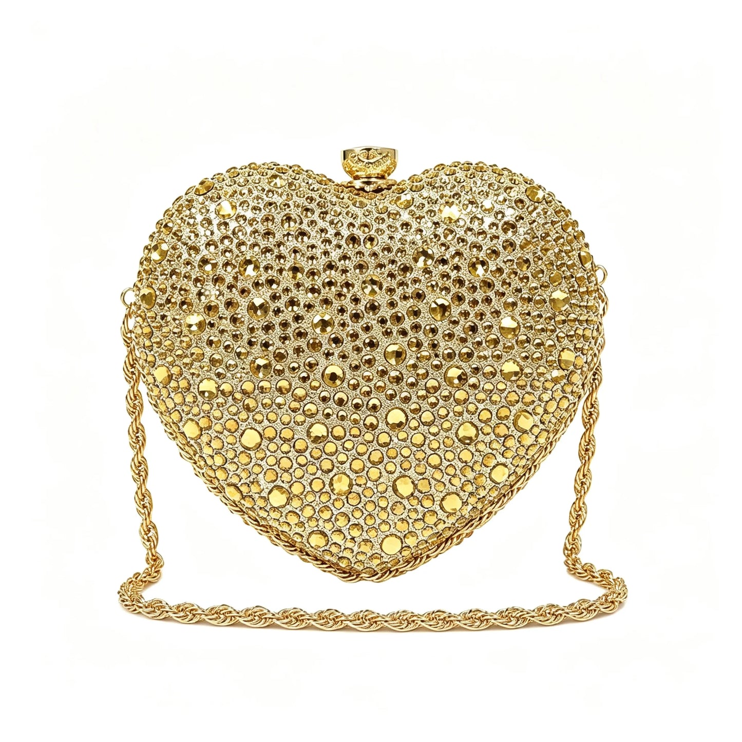Rhinestone Heart Clutch Bag With Detachable Chain For Formal Occasions