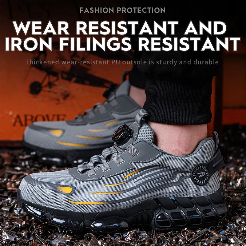 Men Breathable Lace Free Anti Puncture Safety Shoes Soft Sole