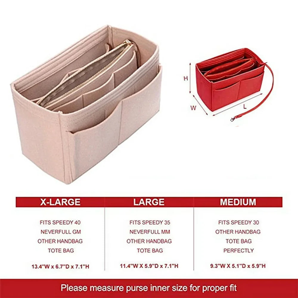 Felt Handbag Organizer Insert Bag For Purse Cosmetic Storage