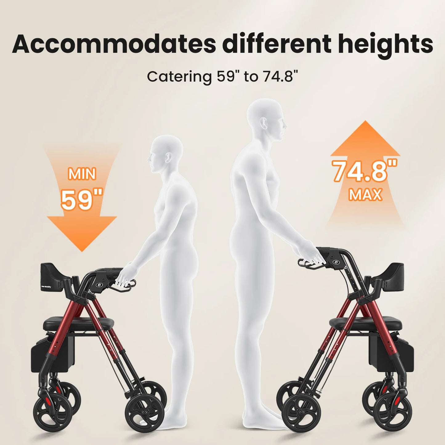Maidesite Foldable Steel Rollator Walker With Seat For Seniors