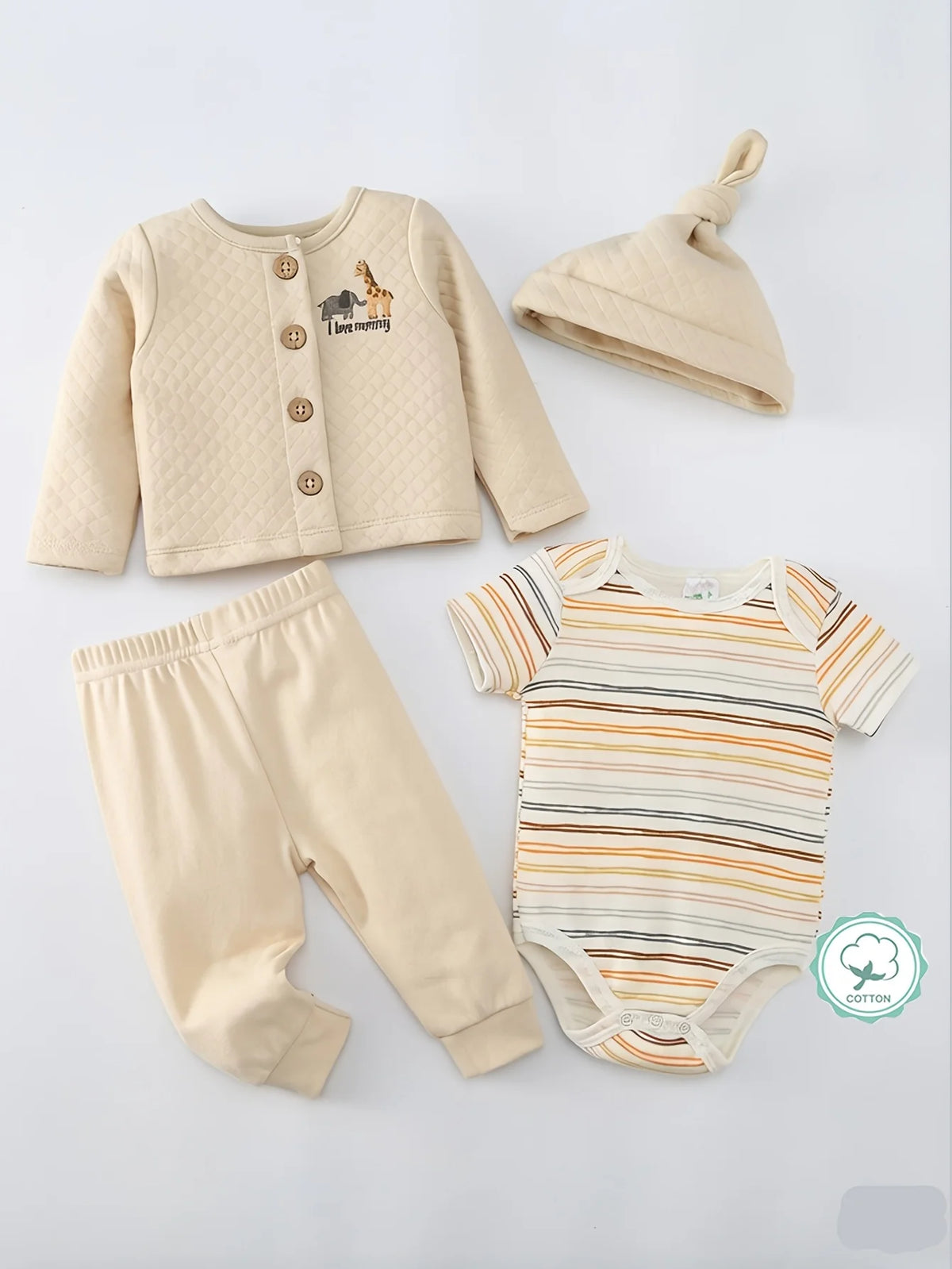 Cotton Baby Girls Autumn Winter Set Coat Pants Romper Hat