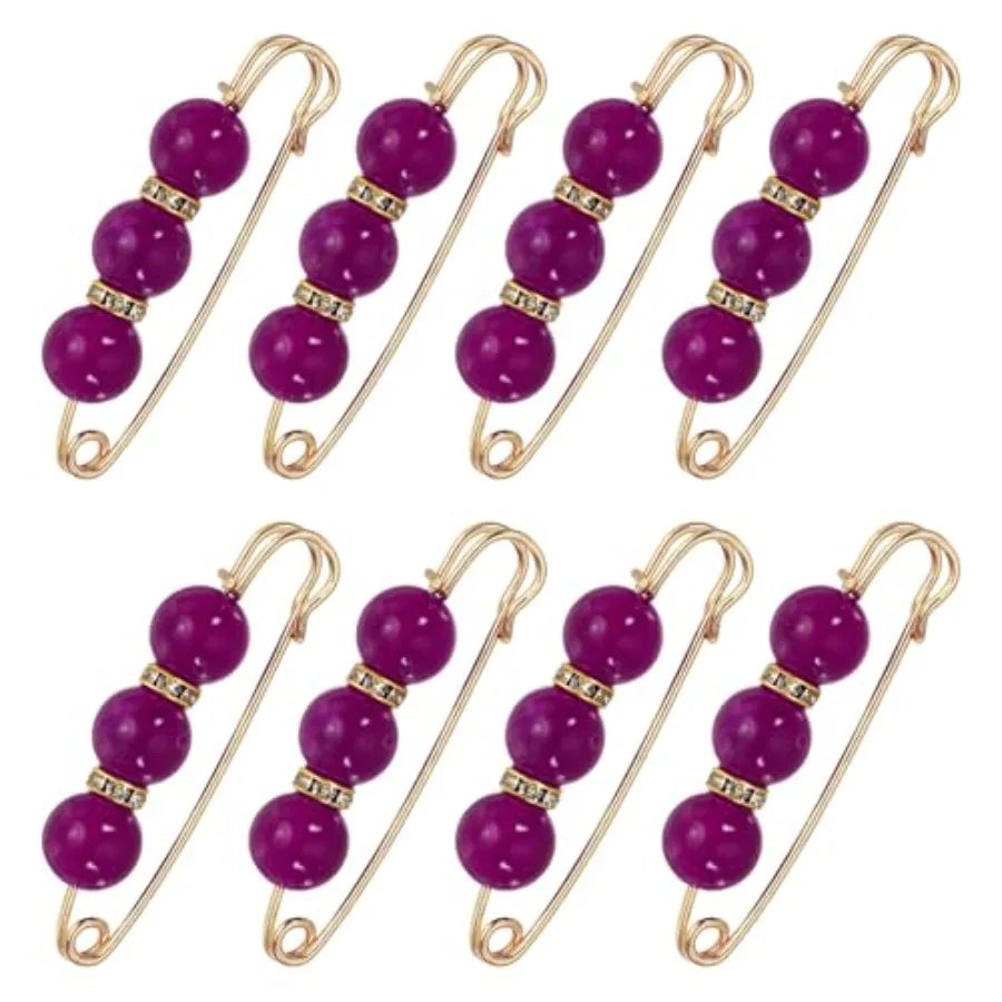 Pearl Crystal Safety Pin Brooch Decorative Fashion Clothing Accessory